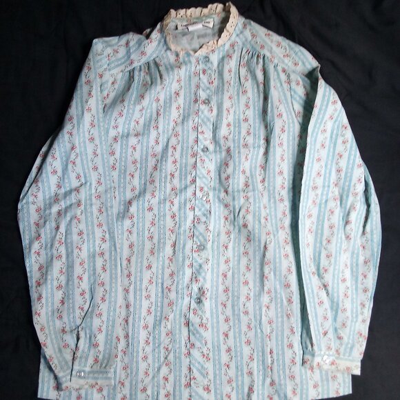 Vintage Changing Scene Floral Pearl Snap Lace Collar Shirt - Picture 2 of 6
